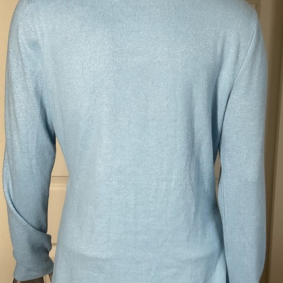 Inc International Concepts Blue Metallic Side-Ruched Knit Top Size Medium - Picture 4 of 9